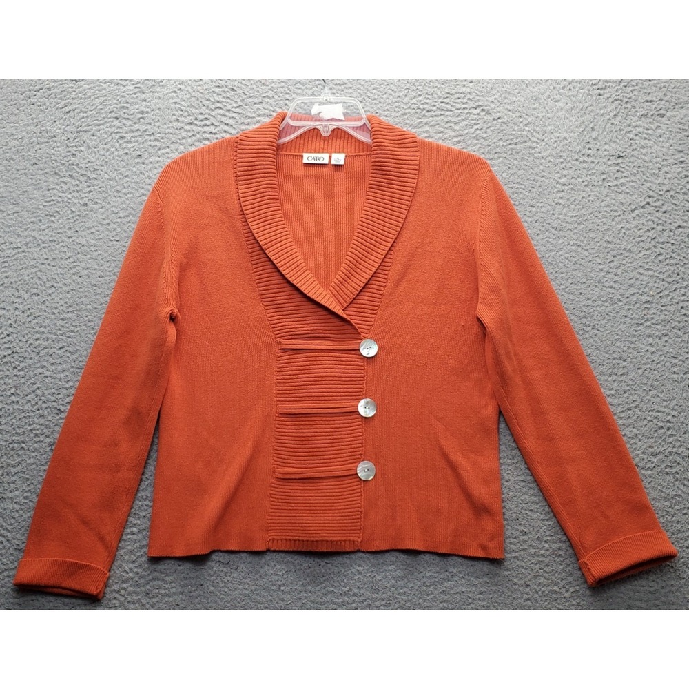 Cato Cross-Over Sweater Women XL Orange Knit Fold Cuff Shawl Collar Button Front